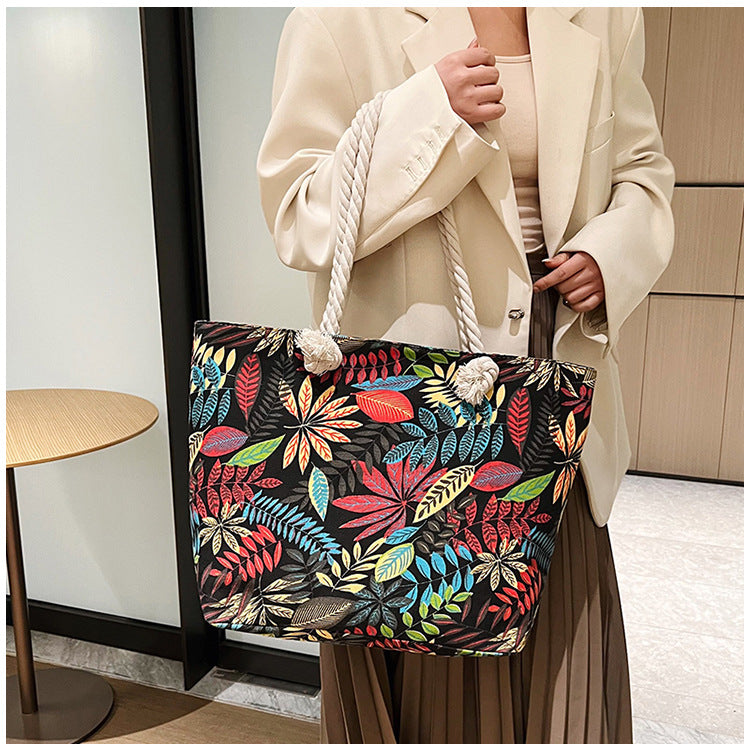 Women's Summer Beach Tote, Printed Canvas Shopping Bag
