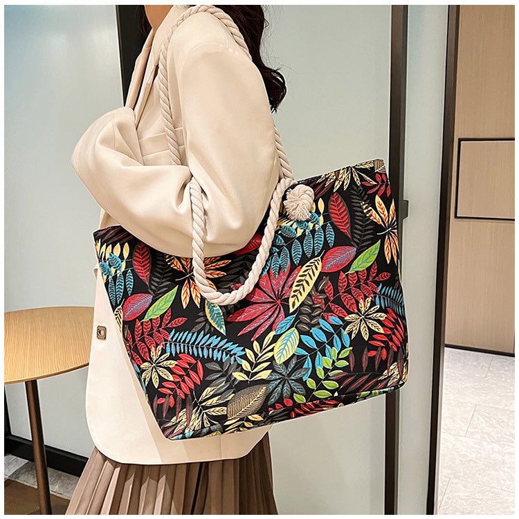 Women's Summer Beach Tote, Printed Canvas Shopping Bag