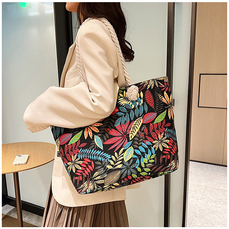 Women's Summer Beach Tote, Printed Canvas Shopping Bag