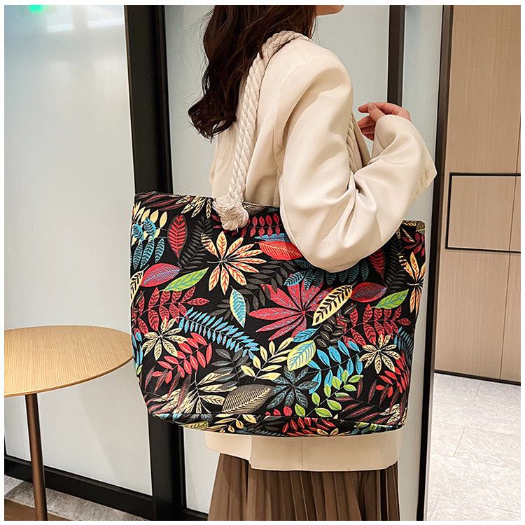 Women's Summer Beach Tote, Printed Canvas Shopping Bag
