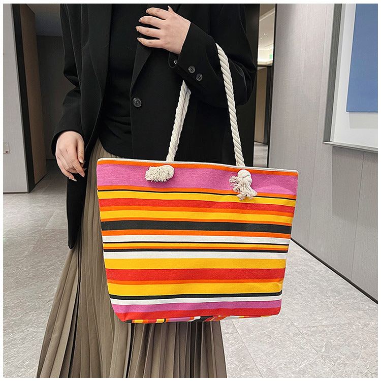 Women's Summer Beach Tote, Printed Canvas Shopping Bag