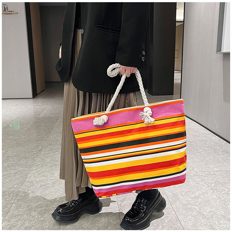 Women's Summer Beach Tote, Printed Canvas Shopping Bag
