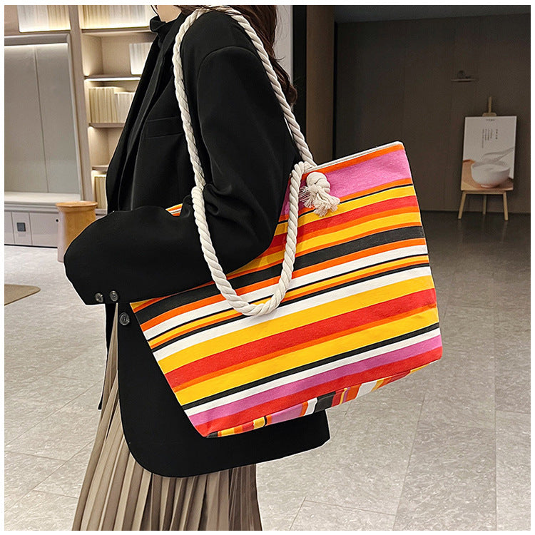 Women's Summer Beach Tote, Printed Canvas Shopping Bag