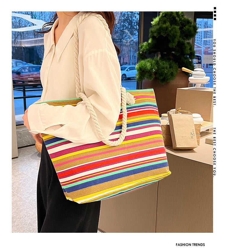 Women's Summer Beach Tote, Printed Canvas Shopping Bag