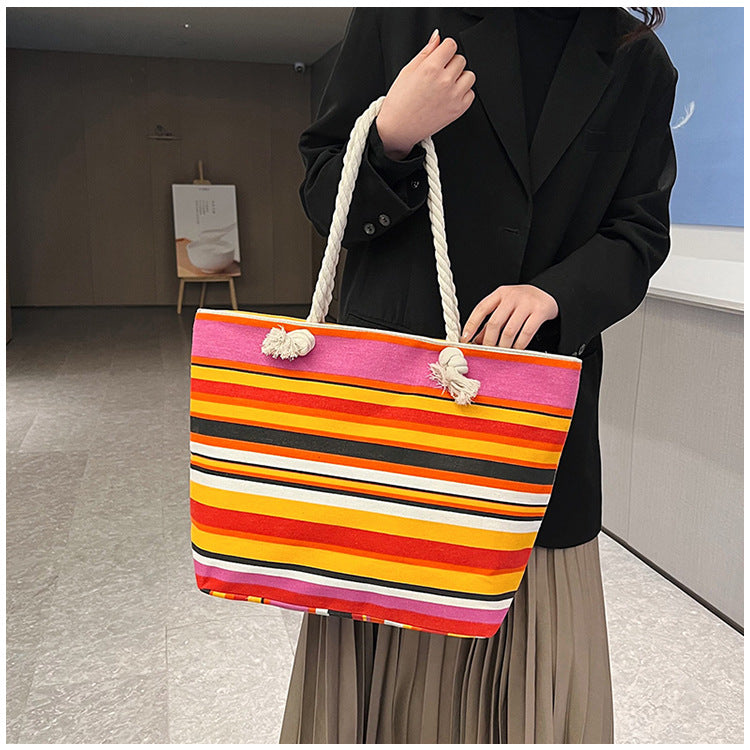 Women's Summer Beach Tote, Printed Canvas Shopping Bag