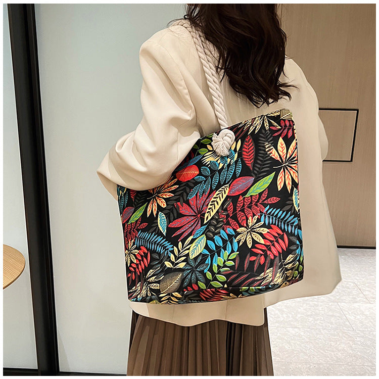 Women's Summer Beach Tote, Printed Canvas Shopping Bag