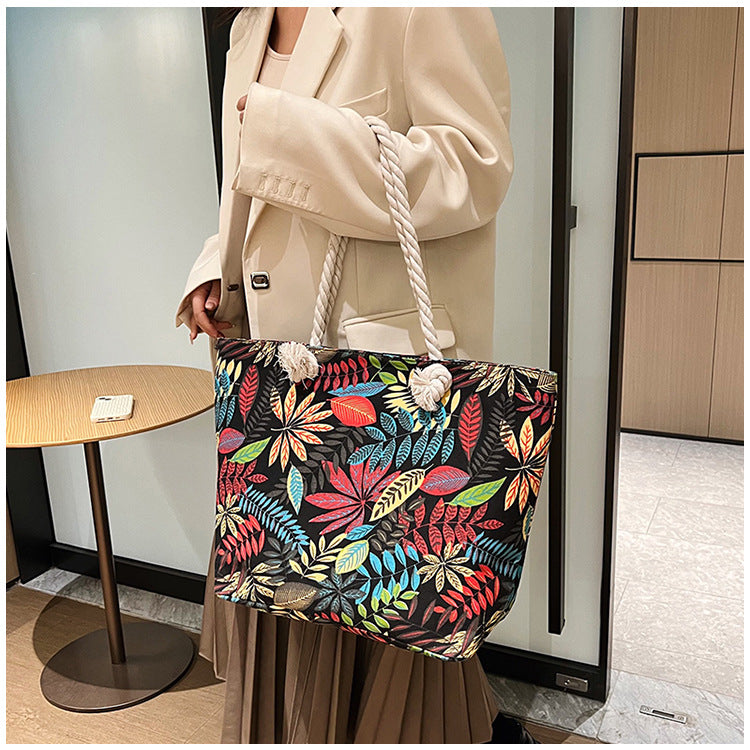 Women's Summer Beach Tote, Printed Canvas Shopping Bag