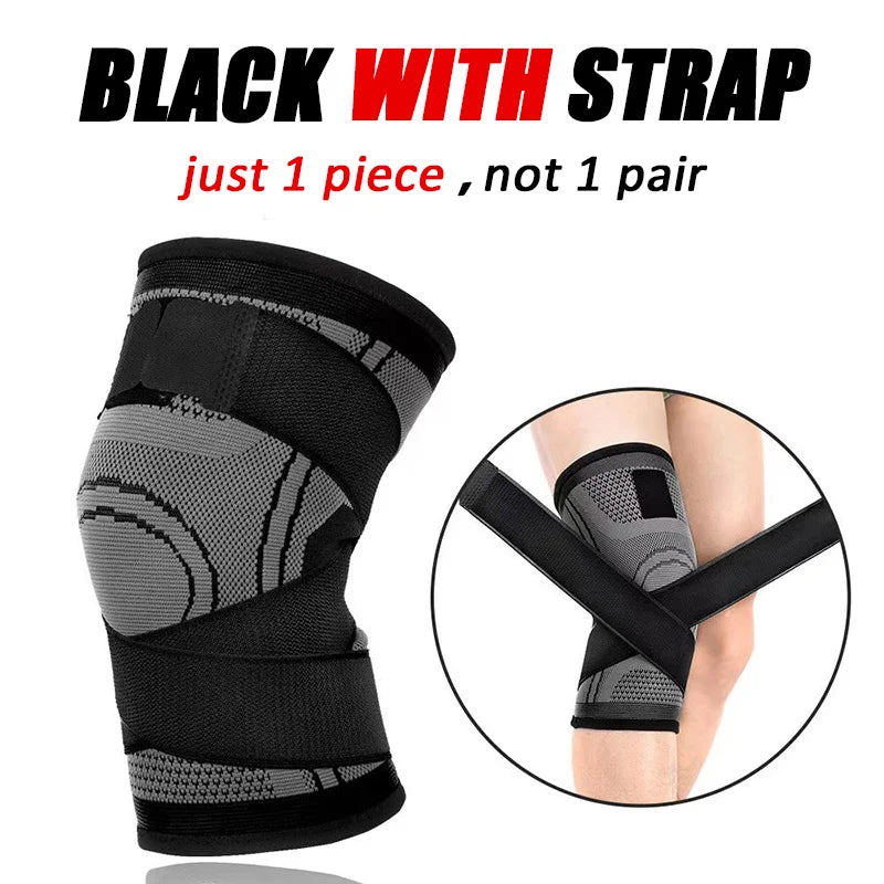 Knee Compression Sleeve with Adjustable Straps for Running / Working Out / Hiking / Sports