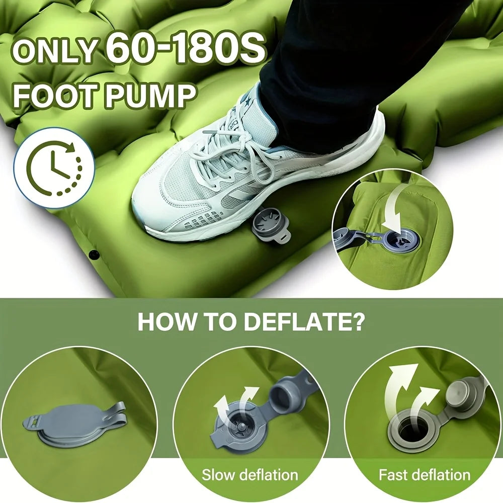 Double Inflatable Mat Thickeneded Double Sleeping Mat with Built-In Pillow and Foot Pump Suitable for Backpack Travel Hiking Travel Tent Portable Camping Style Mat