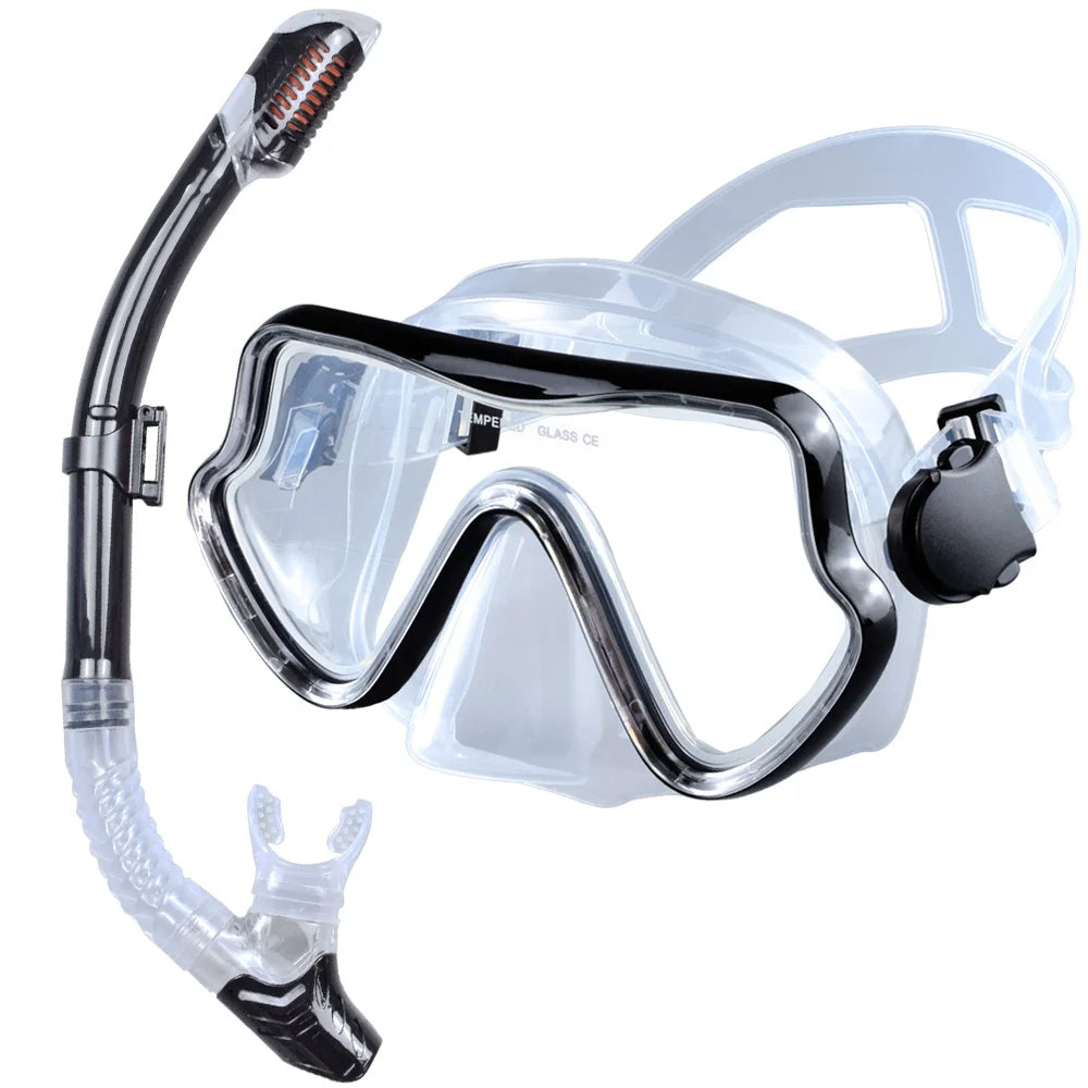 Scuba Diving Mask, Snorkel Set For Adults, Tempered Glass Professional Panoramic Snorkeling Gear, Swimming & Snorkeling Training Set