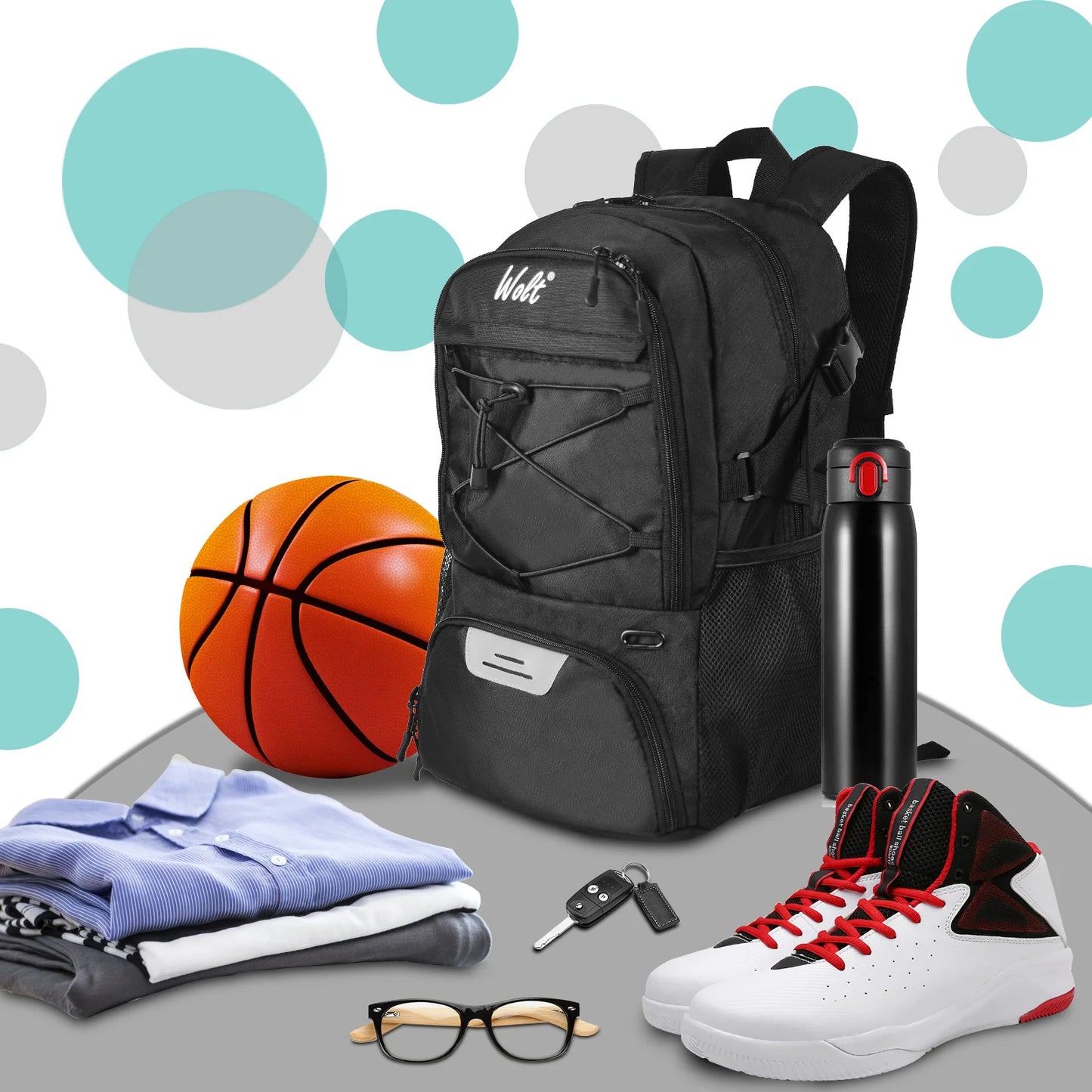 Sport Backpack, with Separate Ball Holder & Shoes Compartment, Best for Basketball, Soccer, Volleyball
