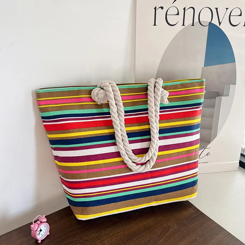 Women's Summer Beach Tote, Printed Canvas Shopping Bag