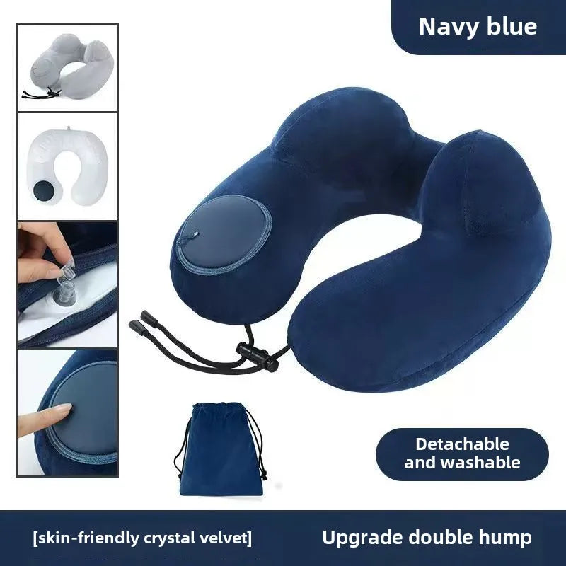 U-Shaped Comfortable Self-inflating Air Pillow Neck Support Inflatable Airplane Travel Neck Pillow Inflatable Sleeping Pillow