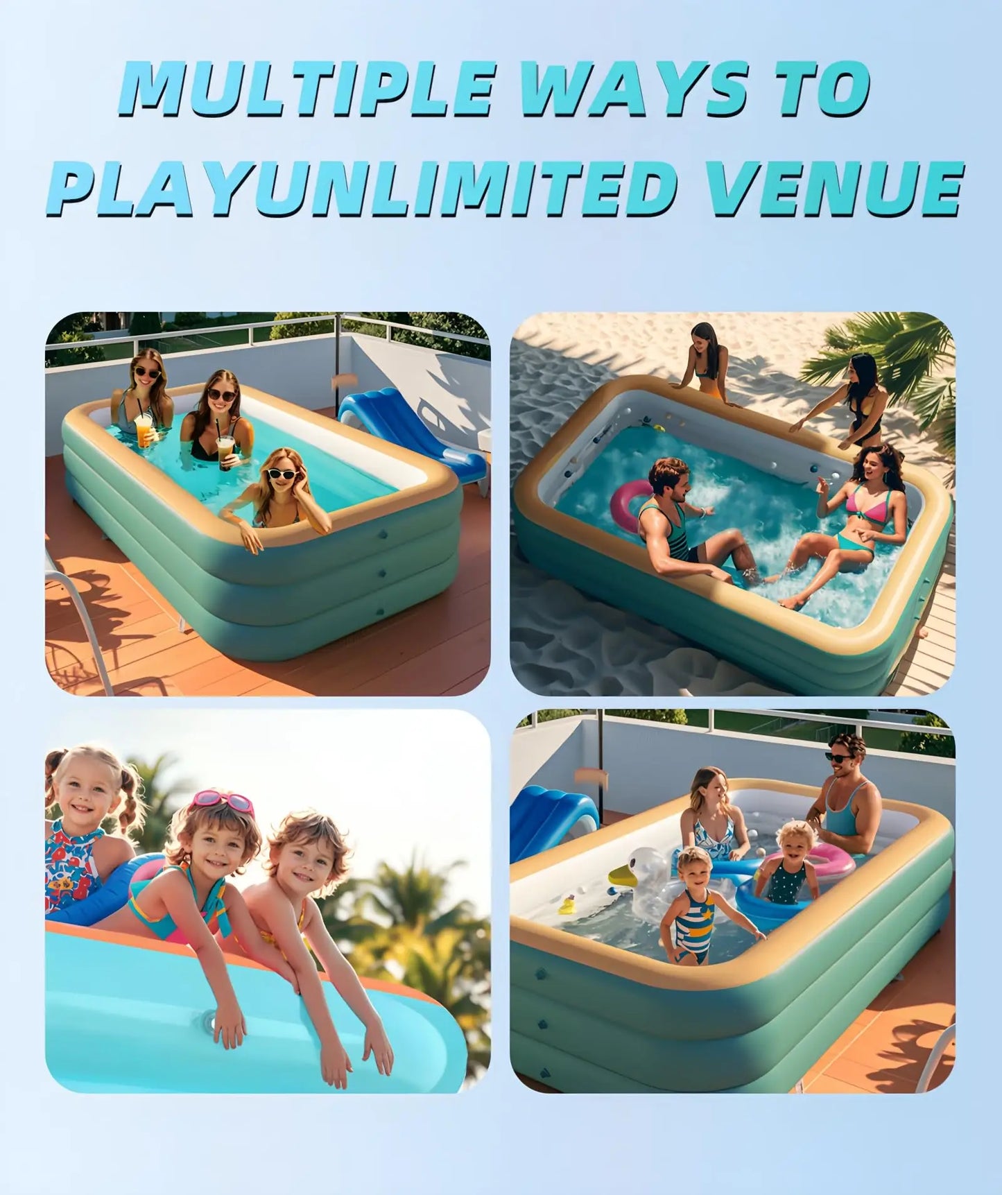 1.8/2.1/2.6/3M Inflatable Swimming Pool, for Children & Adult, PVC Material, Thickened Summer Baby Play Pool