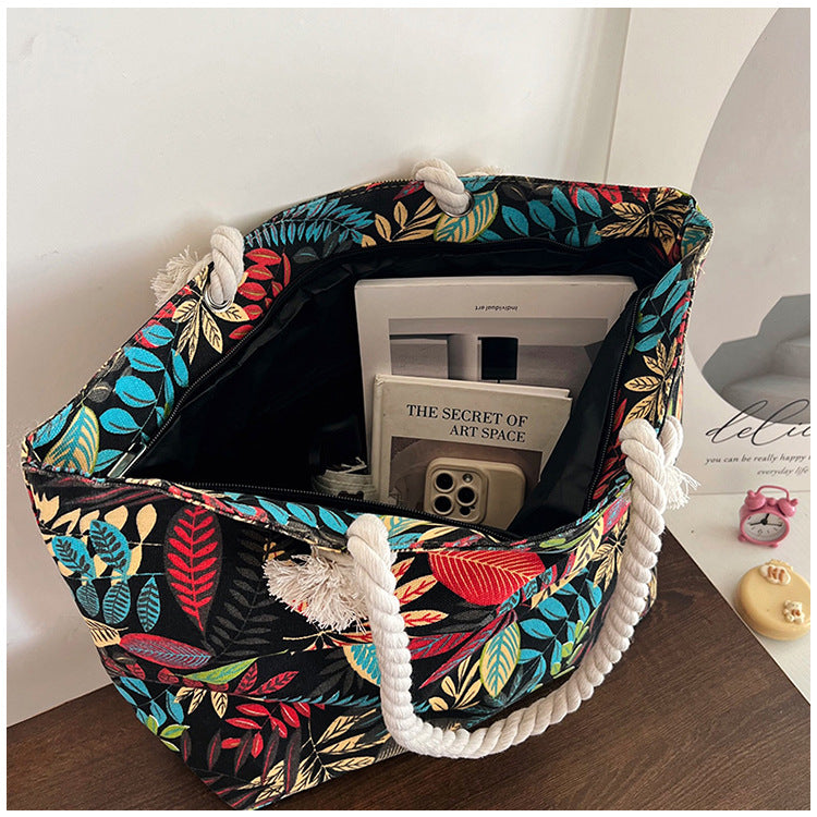 Women's Summer Beach Tote, Printed Canvas Shopping Bag