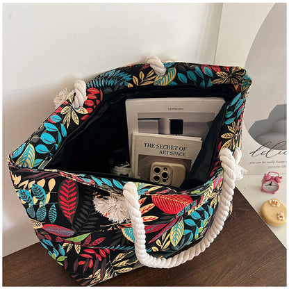 Women's Summer Beach Tote, Printed Canvas Shopping Bag