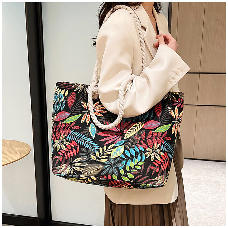 Women's Summer Beach Tote, Printed Canvas Shopping Bag