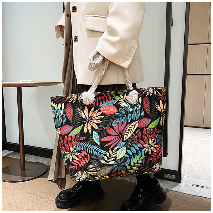 Women's Summer Beach Tote, Printed Canvas Shopping Bag