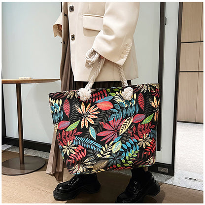 Women's Summer Beach Tote, Printed Canvas Shopping Bag