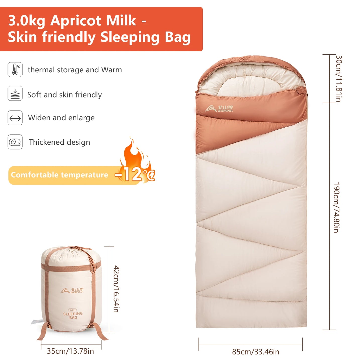 BISINNA Camping Sleeping Bag Ultralight 4 Season Warm Envelope Backpacking Cotton Sleeping Bag for Outdoor Traveling Hiking