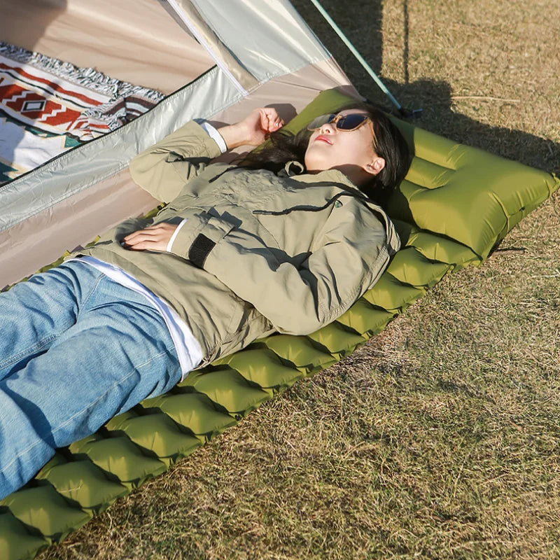 Outdoor camping air mattress Thickened ultra-light sleeping mattress Built-in pillows and pump air cushions for travel climbing