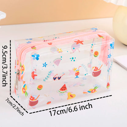 Summer Cute Waterproof Clear printing Cosmetics Bag PVC Zippered Toiletry Carry Pouch  for  Beach Swimming Travel