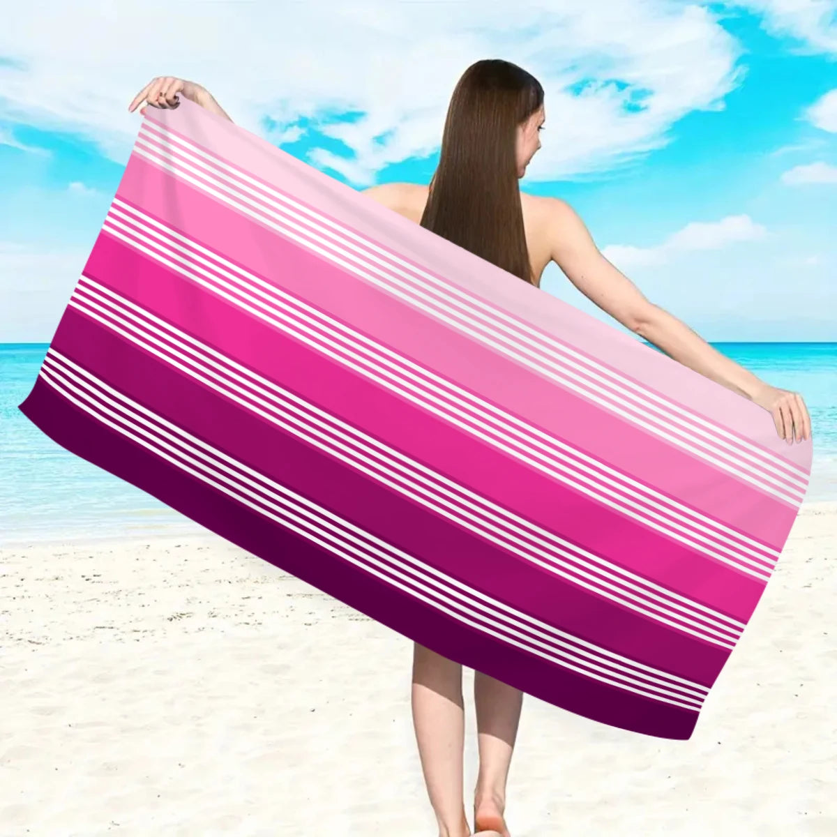 Fashionable Colorful Striped Beach Towel, Quick Drying Absorbent