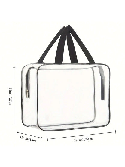 Large Clear Makeup Cosmetic Wash Organizer Bag, Clear Plastic Tote Bag, Waterproof Transparent Clear Handbag Purse