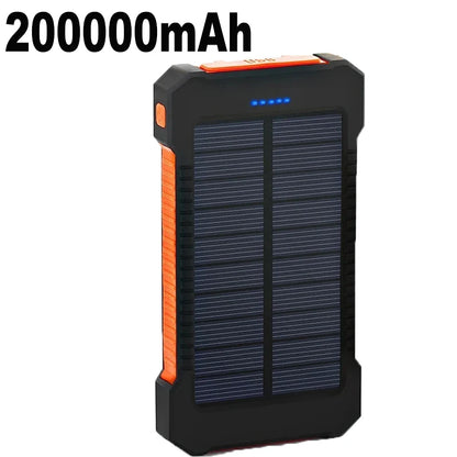 200000mAh Large Capacity Solar Power Bank Portable W/ Lanyard Compass External Battery Outdoor Charging Powerbank For Xiaomi