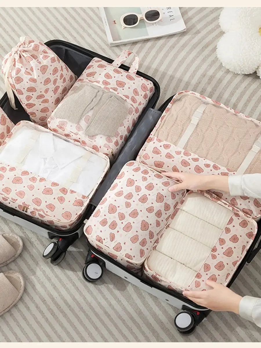 7PCS Travel Packing Cube Printed Cartoon Travel Storage Bag Clothes Shoes Toiletries Sorting Storage Bag for Luggage Suitcase