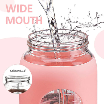 2024 New 946ml/1656ml/1892ml Glass Bottle With Silicone Straw Sleeve And Time Marker Camping Home Office Gym Glass Water Bottle