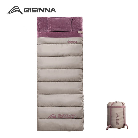 BISINNA Portable Camping Sleeping Bag Lightweight Short Velvet Cotton Winter Sleeping Bag With Pillow Outdoor Traveling Hiking