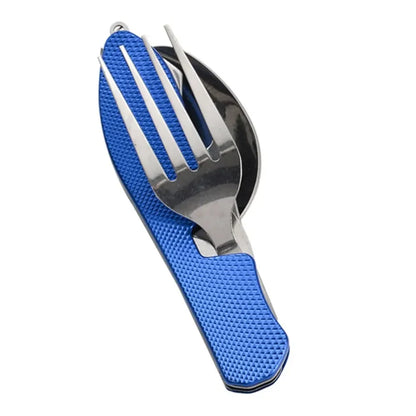 Stainless Steel Cutlery 4in1 Outdoor Picnic Tableware Foldable Knife Fork Spoon Bottle Opener Camping Folding Pocket Cutlery Set
