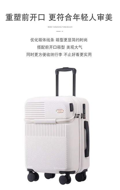 New front opening boarding suitcase men women 20/24/26 inch lightweight trolley travel luggage fashion USB charging luggage
