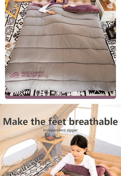 BISINNA Portable Camping Sleeping Bag Lightweight Short Velvet Cotton Winter Sleeping Bag With Pillow Outdoor Traveling Hiking