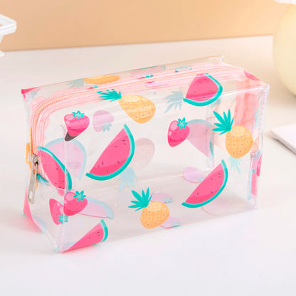 Summer Cute Waterproof Clear printing Cosmetics Bag PVC Zippered Toiletry Carry Pouch  for  Beach Swimming Travel