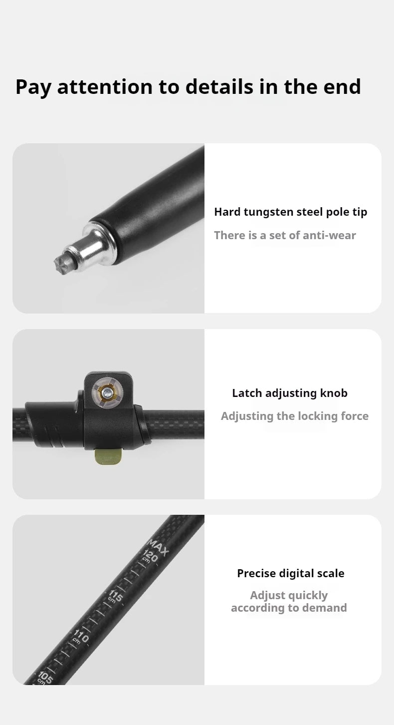 Naturehike 3-Section Trekking Pole 3K Carbon Fiber Ultralight Adjustable EVA Walking Stick Outdoor Hiking Telescopic Pole EXT1