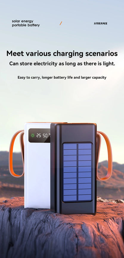 Xiaomi 100000mAh Solar Panel Power Bank Fast charging Comes with Four Wire External Battery Pack with Flashlight For Outdoors ﻿