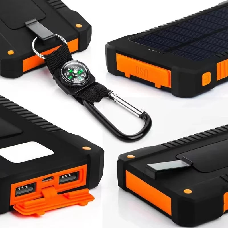 200000mAh Large Capacity Solar Power Bank Portable W/ Lanyard Compass External Battery Outdoor Charging Powerbank For Xiaomi