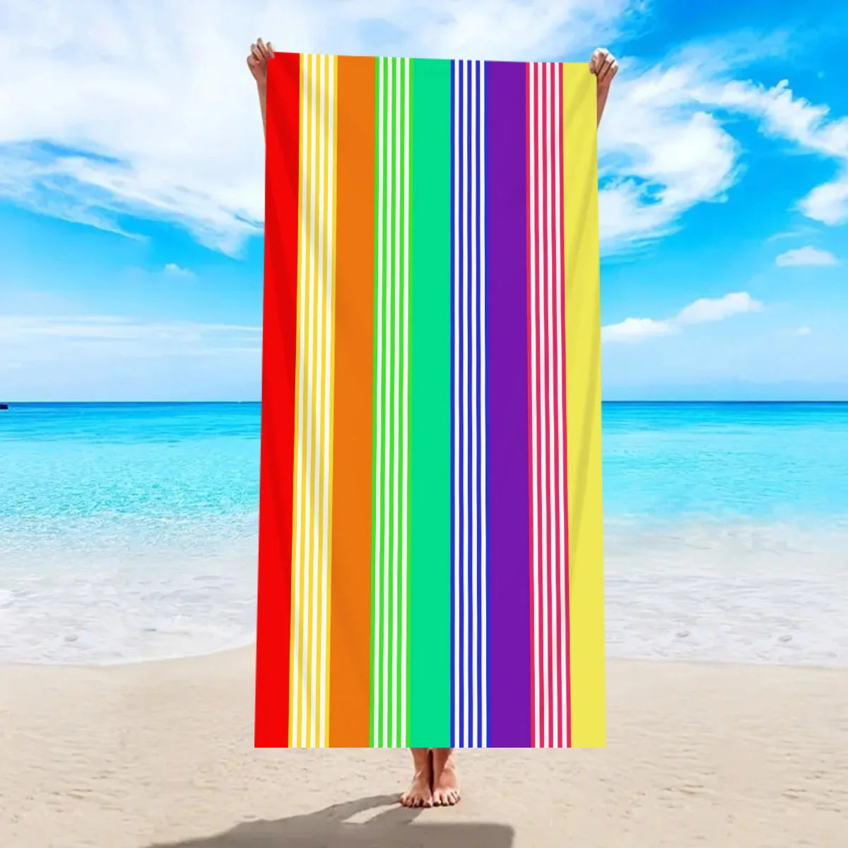 Fashionable Colorful Striped Beach Towel, Quick Drying Absorbent