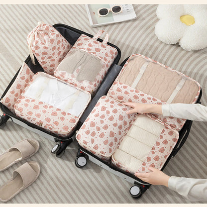 7PCS Travel Packing Cube Printed Cartoon Travel Storage Bag Clothes Shoes Toiletries Sorting Storage Bag for Luggage Suitcase