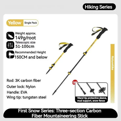 Naturehike 3-Section Trekking Pole 3K Carbon Fiber Ultralight Adjustable EVA Walking Stick Outdoor Hiking Telescopic Pole EXT1