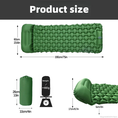 Outdoor inflatable mattress for camping, foot-activated moisture-proof sleeping pad, portable vehicle-mounted inflatable pad