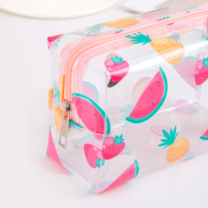 Summer Cute Waterproof Clear printing Cosmetics Bag PVC Zippered Toiletry Carry Pouch  for  Beach Swimming Travel