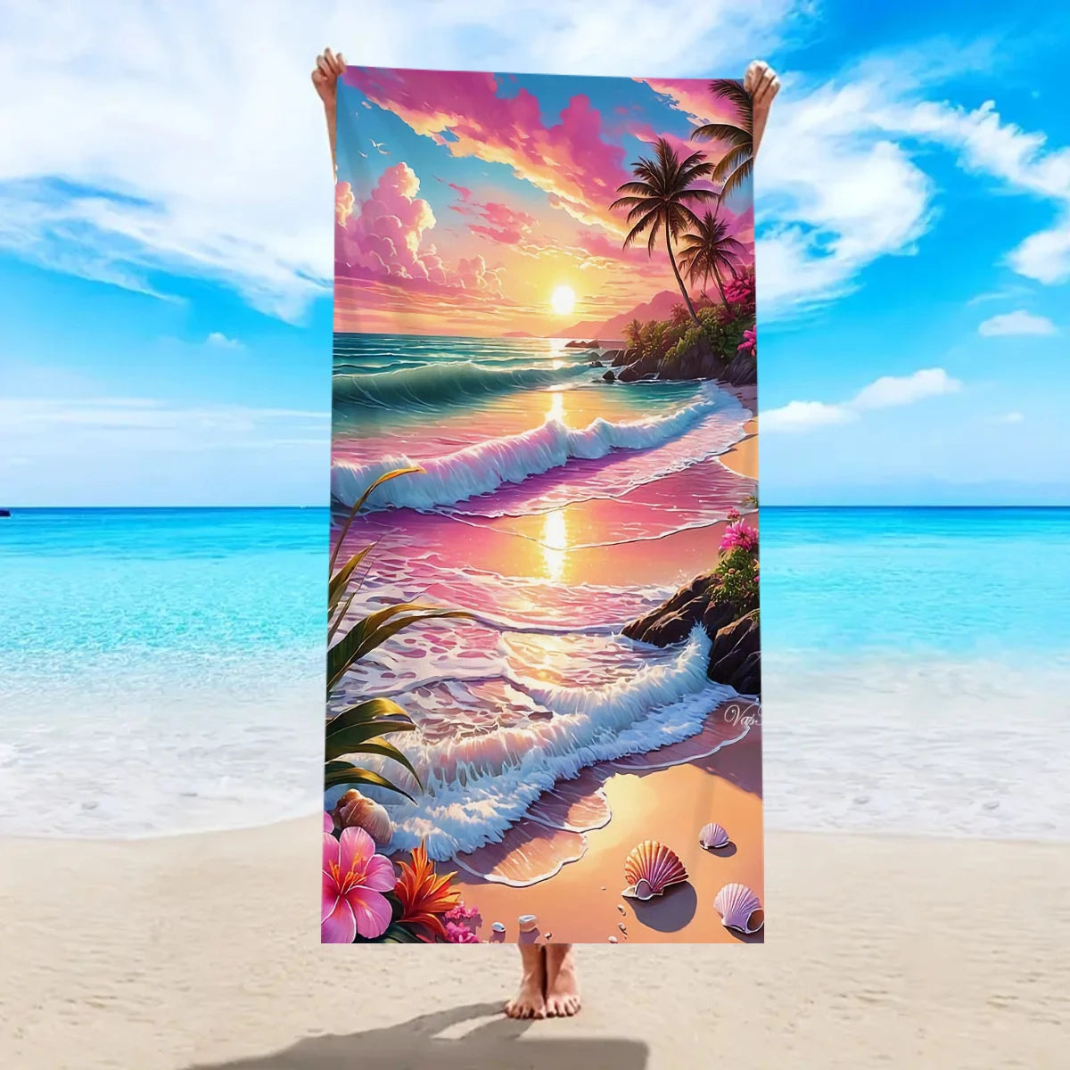 Beach Tropical Printed Design Towel, Quick Drying Absorbent
