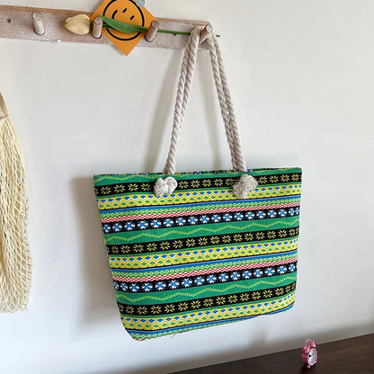 Women's Summer Beach Tote, Printed Canvas Shopping Bag