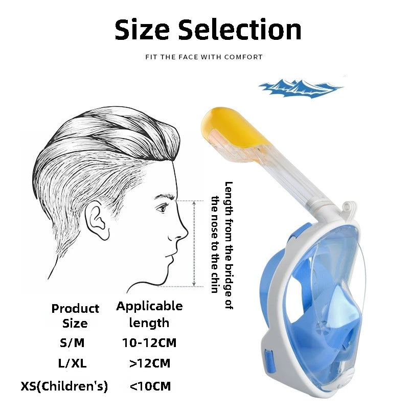 Full Face Diving Mask, Snorkeling Anti Fog, Swimming and Scuba Diving Respirator Mask Safe Breath for Kids & Adults