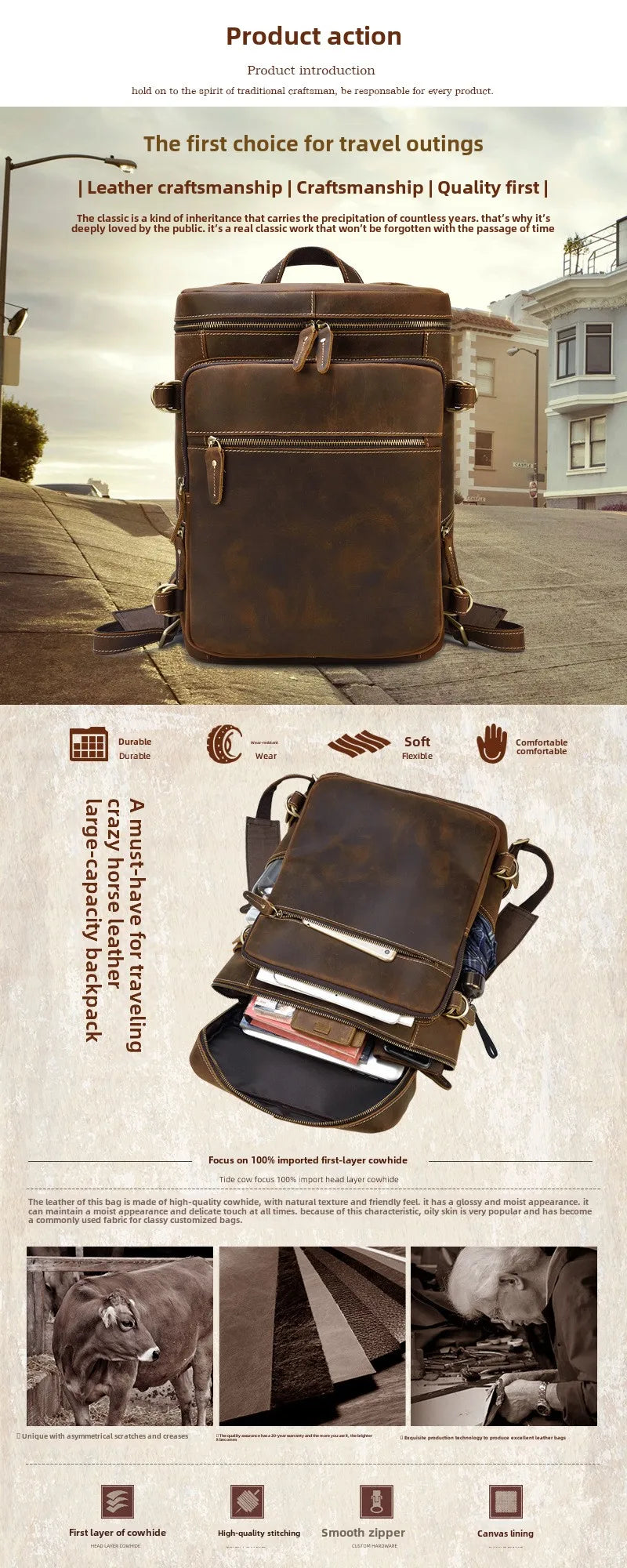 Large Leather Backpack Men Luxury Designer Laptop Bagpack for Man Backpack for School Bag Travel Backpack Bag Men's Daypack