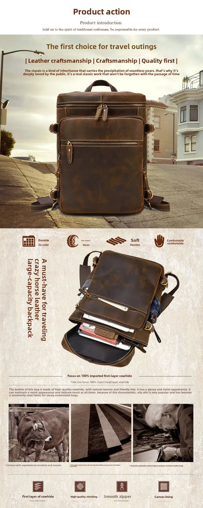 Large Leather Backpack Men Luxury Designer Laptop Bagpack for Man Backpack for School Bag Travel Backpack Bag Men's Daypack