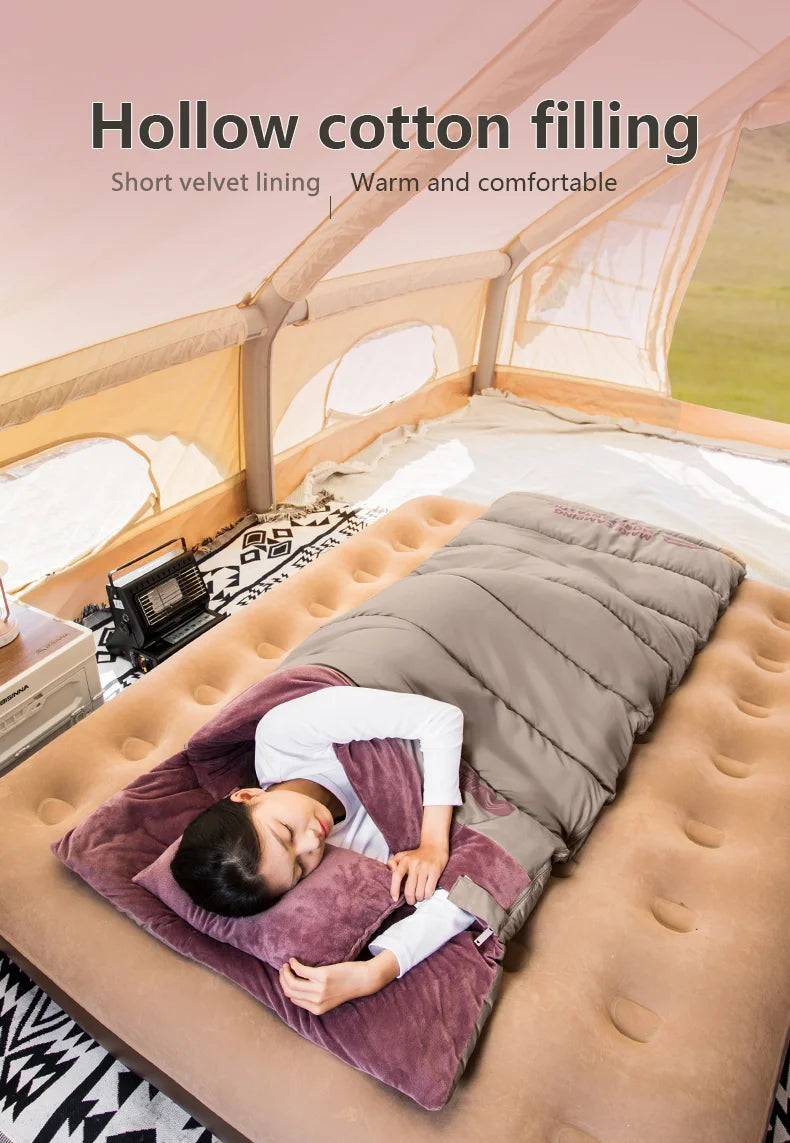 BISINNA Portable Camping Sleeping Bag Lightweight Short Velvet Cotton Winter Sleeping Bag With Pillow Outdoor Traveling Hiking